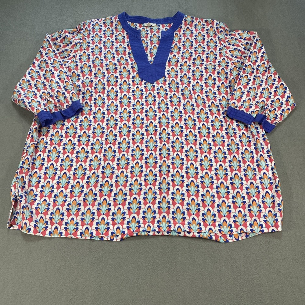 Talbots Women's 2X Floral Print Tunic 3/4 Sleeve Cotton Beach Boho Lightweight